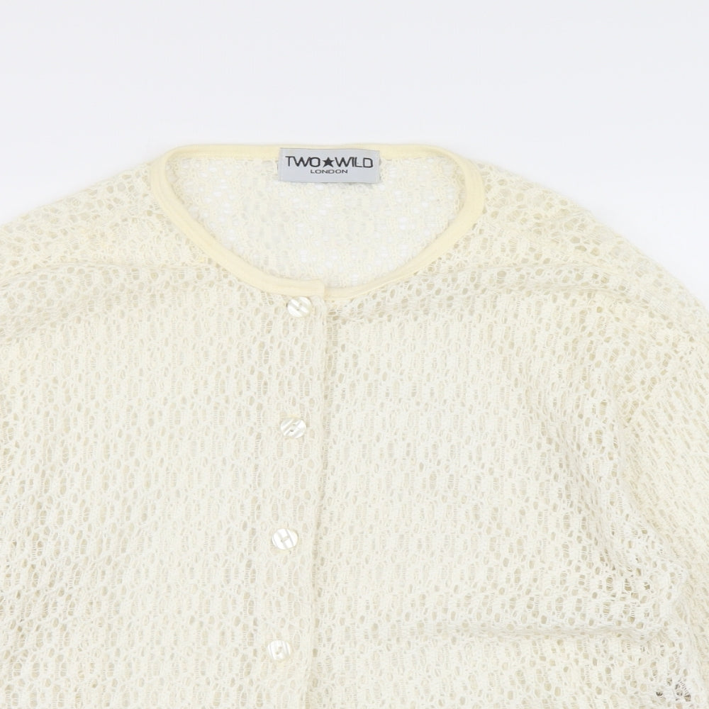 Two Wild Womens Ivory Cotton Basic Button-Up Size M Round Neck