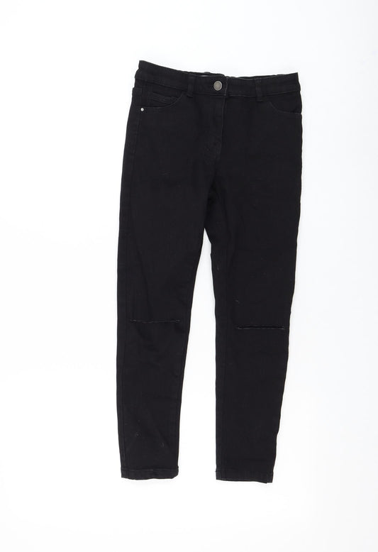 NEXT Girls Black Cotton Skinny Jeans Size 9 Months Regular Zip - Distressed