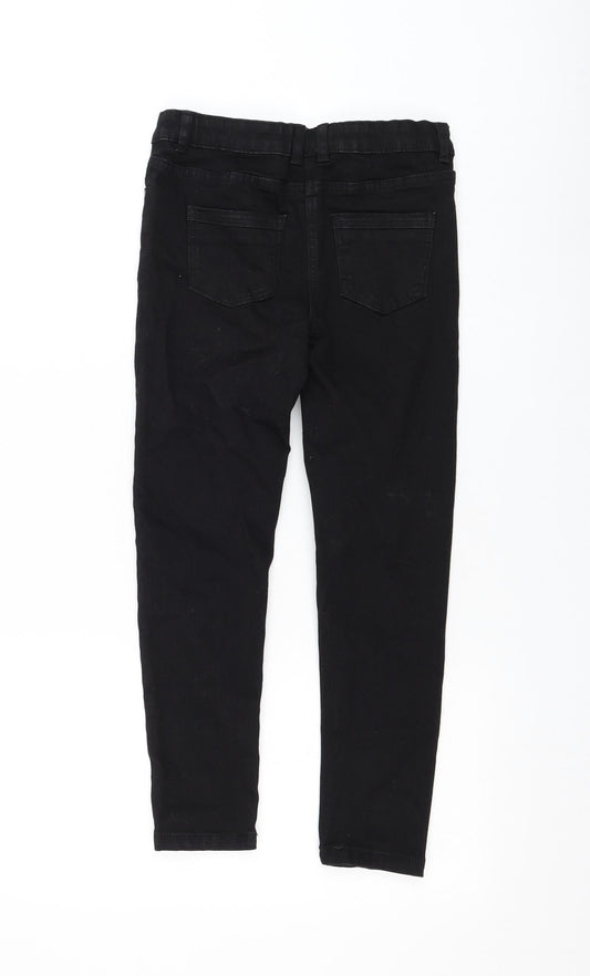 NEXT Girls Black Cotton Skinny Jeans Size 9 Months Regular Zip - Distressed