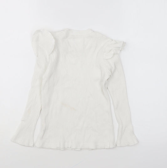 Preworn Girls White Round Neck Cotton Pullover Jumper Size 9-10 Years Pullover