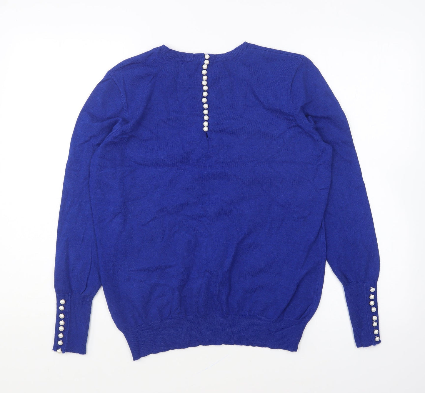 Savida Womens Blue Round Neck Viscose Pullover Jumper Size L