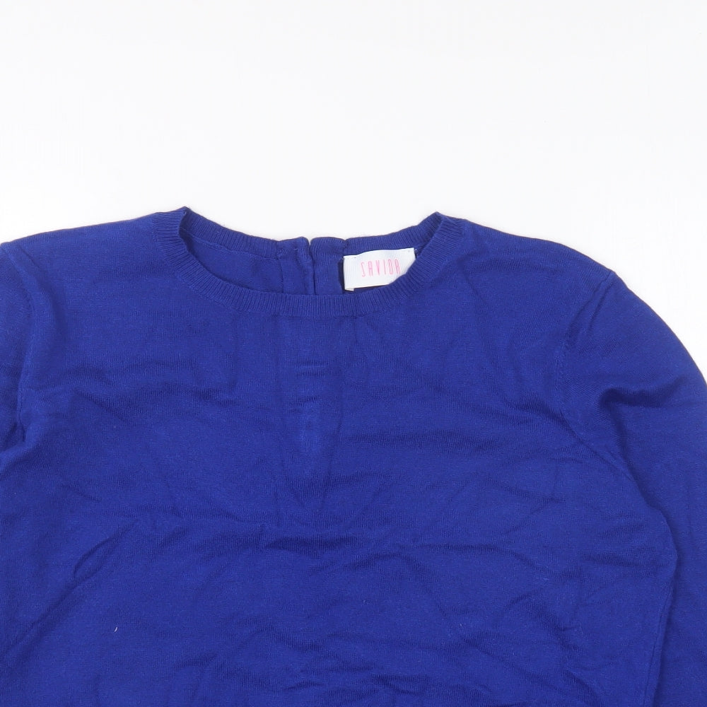 Savida Womens Blue Round Neck Viscose Pullover Jumper Size L