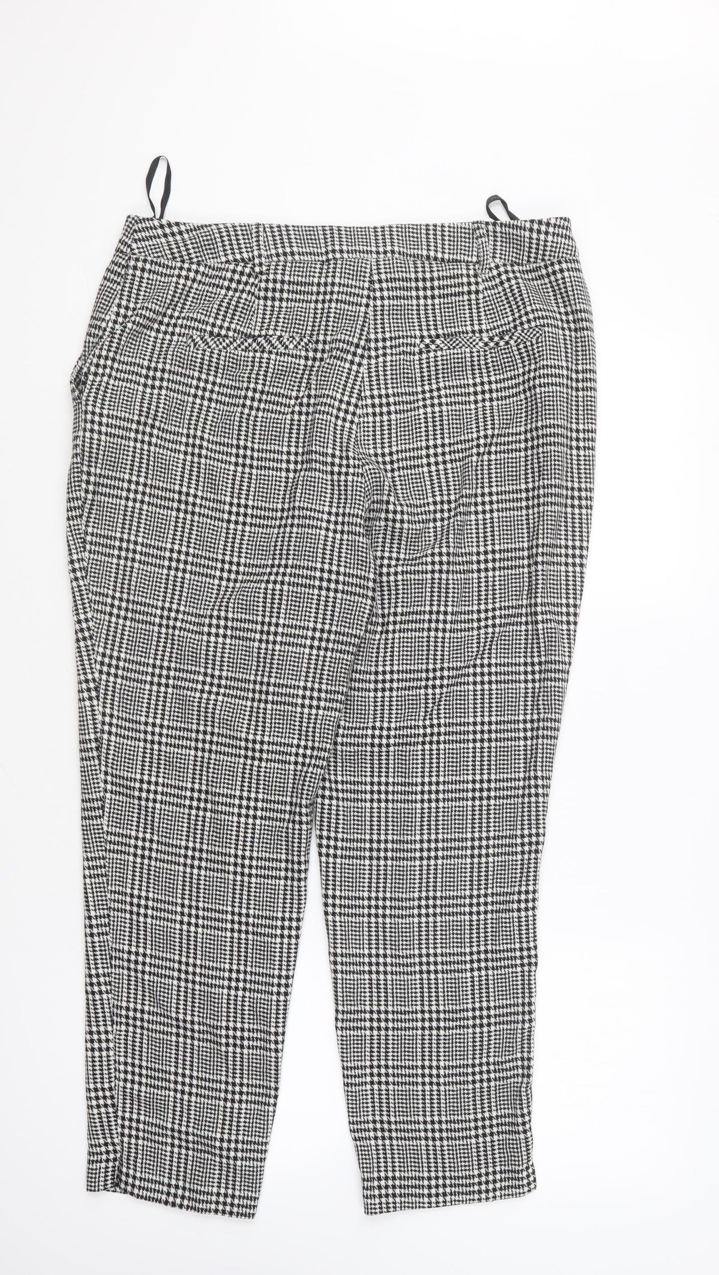 Dorothy Perkins Womens Black Geometric Polyester Trousers Size 12 L25 in Regular Button - Houndstooth