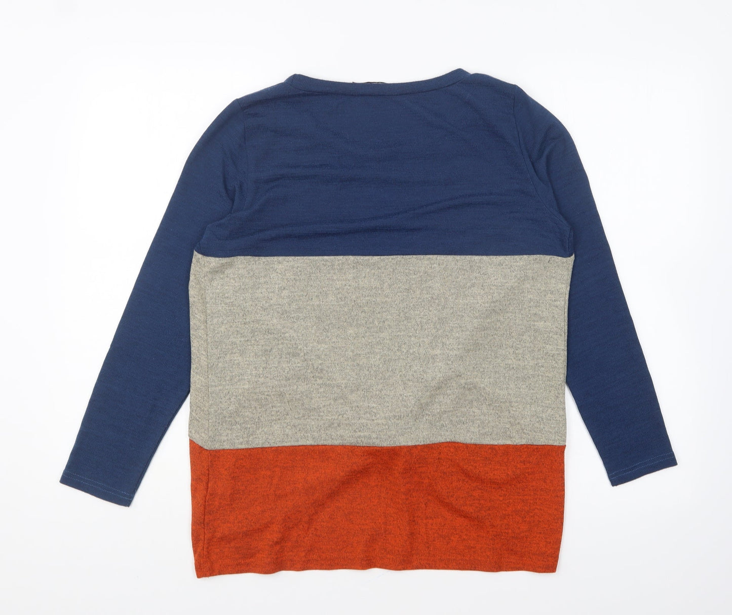 Yoins Womens Blue Round Neck Striped Polyester Pullover Jumper Size S - Knot Front