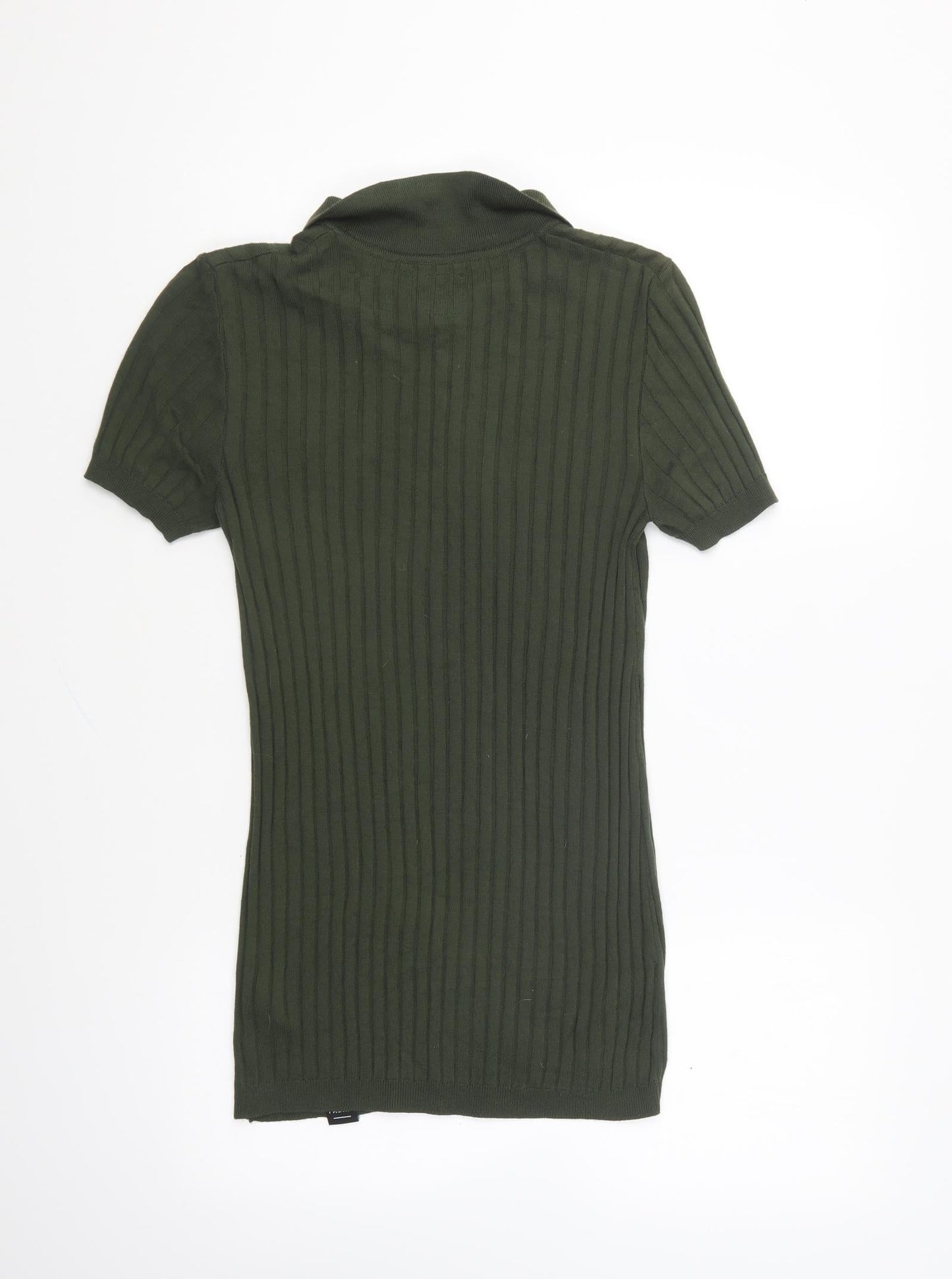 Fabric Mens Green Viscose Polo Size XS Collared Button