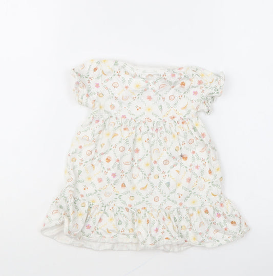 Nutmeg Girls Multicoloured Floral Cotton Skater Dress Size 6-9 Months Round Neck Snap