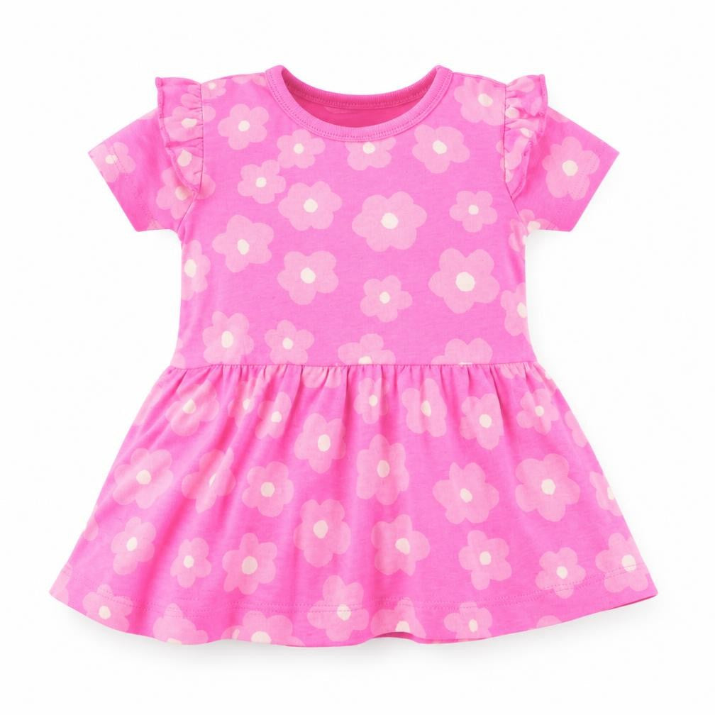 Dunnes Girls Pink Geometric Cotton Skater Dress Size 6-9 Months Round Neck Pullover