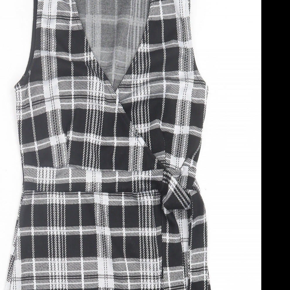Quiz Womens Grey Plaid Polyester Wrap Dress Size 10 V-Neck Pullover - Tie At Side