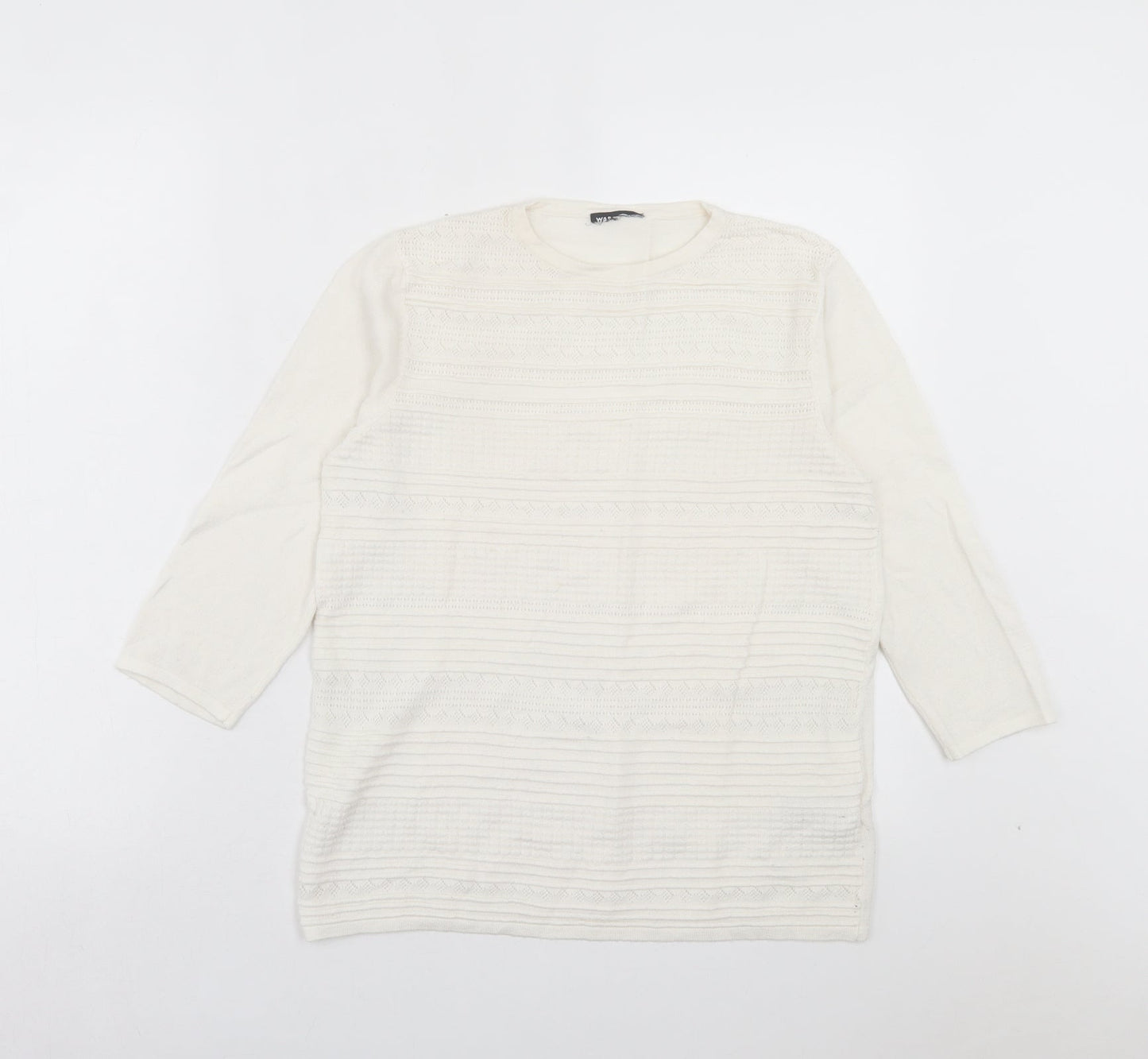 Warehouse Womens White Crew Neck Viscose Pullover Jumper Size 12