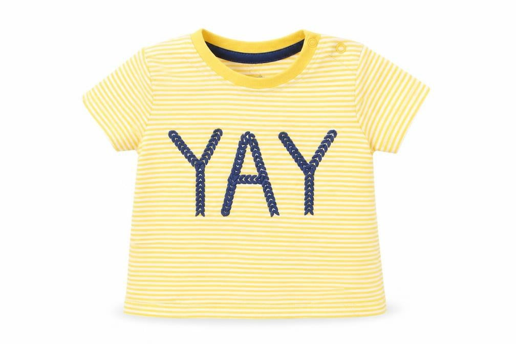 F&F Baby Yellow Striped Cotton Basic T-Shirt Size 3-6 Months Crew Neck Snap - YAY