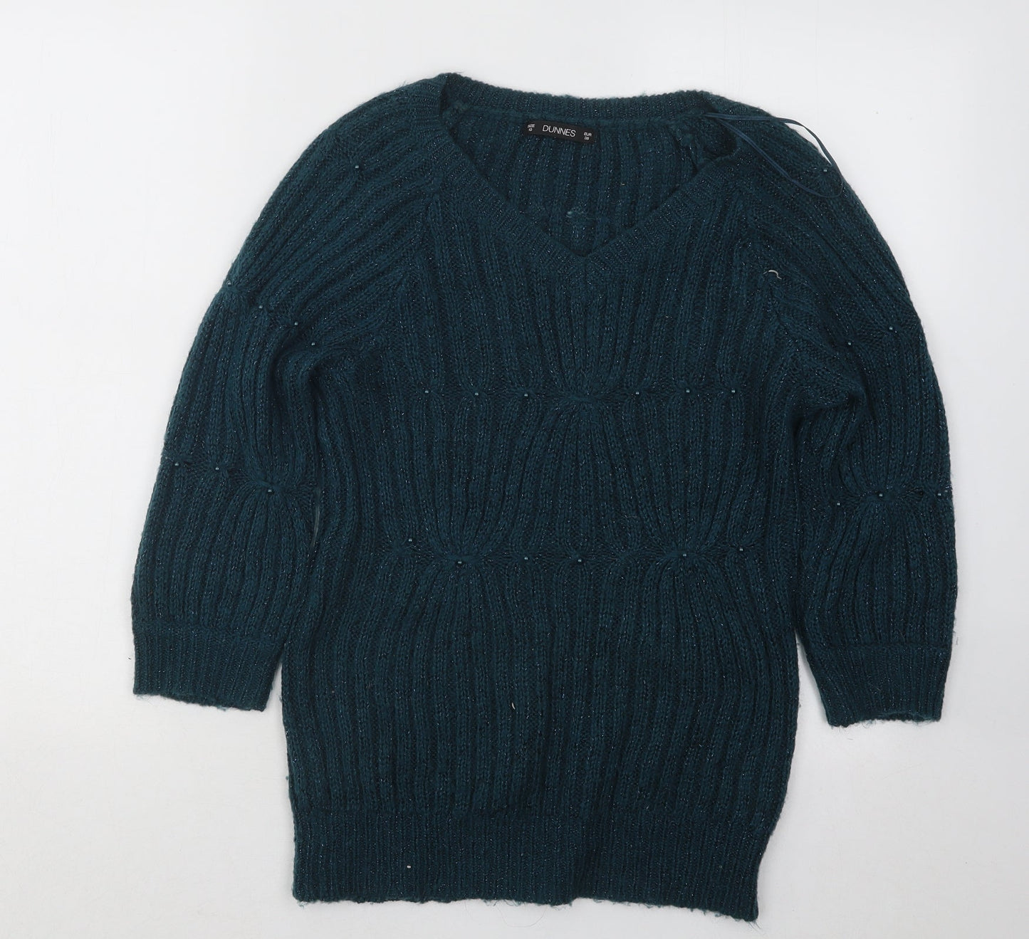 Dunnes Stores Womens Green V-Neck Acrylic Pullover Jumper Size 10