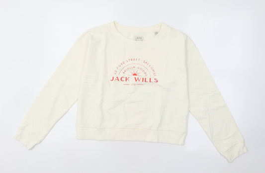 Jack Wills Womens White Cotton Pullover Sweatshirt Size 6 Pullover