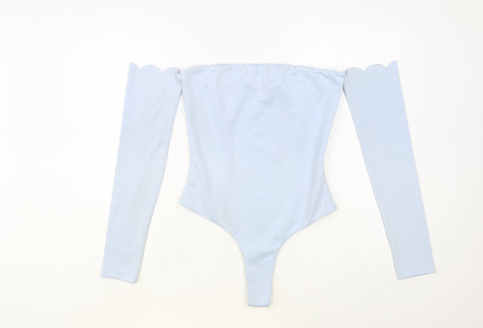 By Egreis Womens Blue Viscose Bodysuit One-Piece Size XS Zip - Scalloped Edging