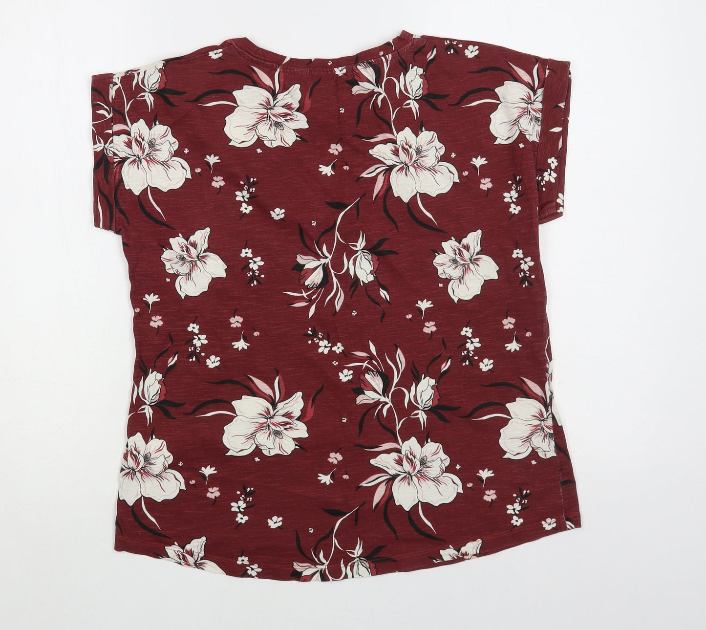 Part Two Womens Red Floral Cotton Basic T-Shirt Size S V-Neck