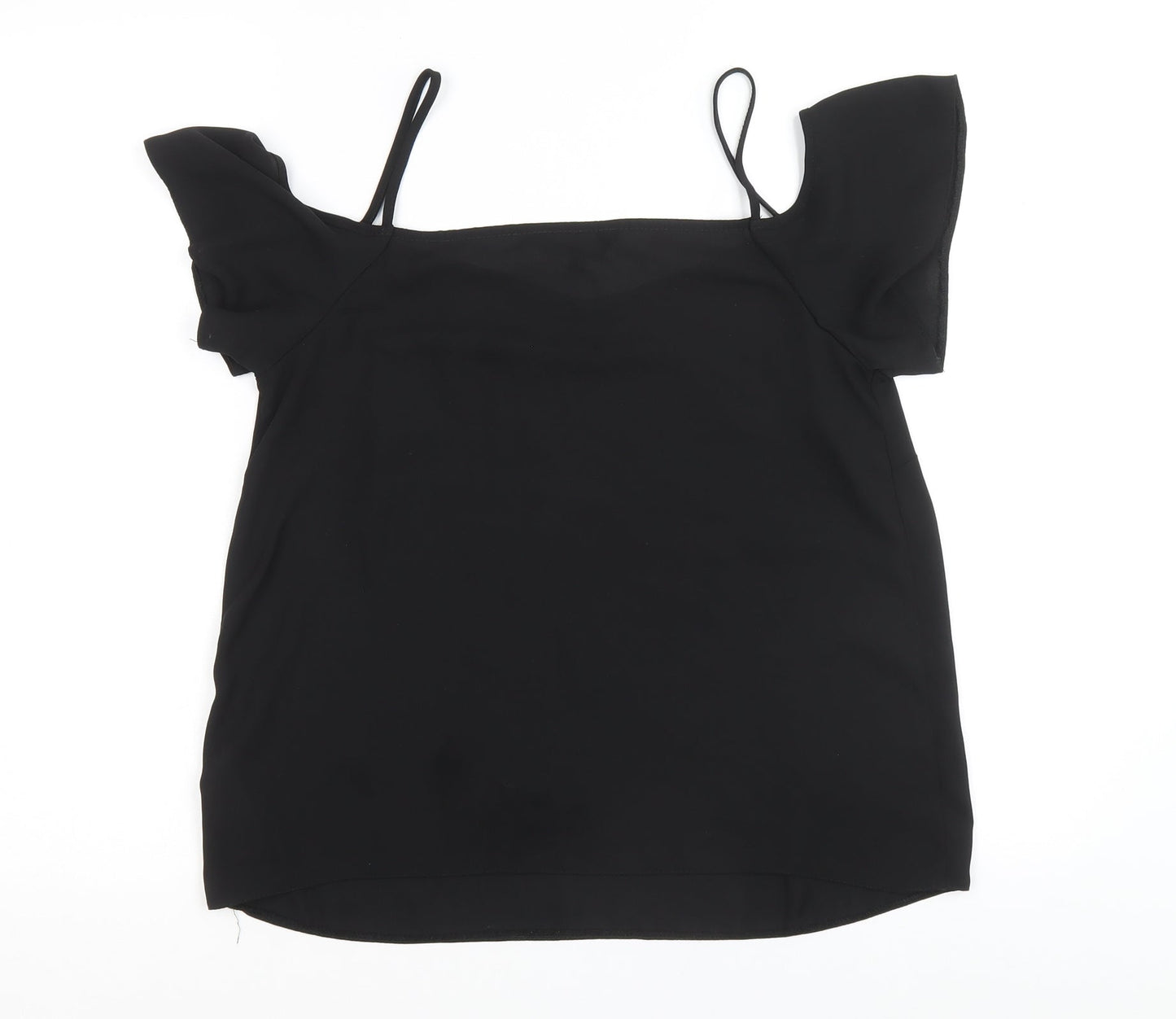 New Look Womens Black Polyester Basic T-Shirt Size 8 Boat Neck