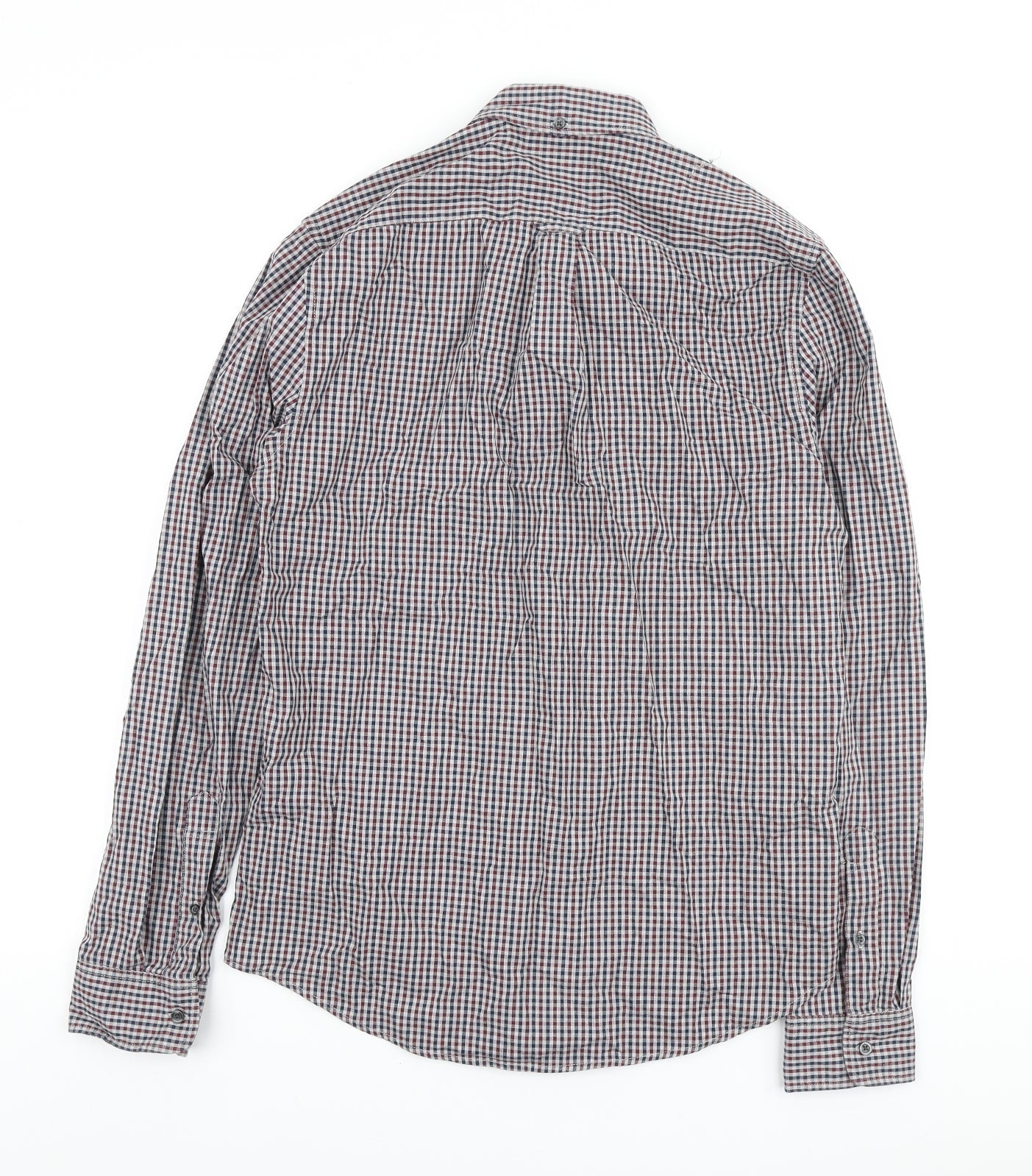 NEXT Mens Grey Plaid Cotton Button-Up Size S Collared Button
