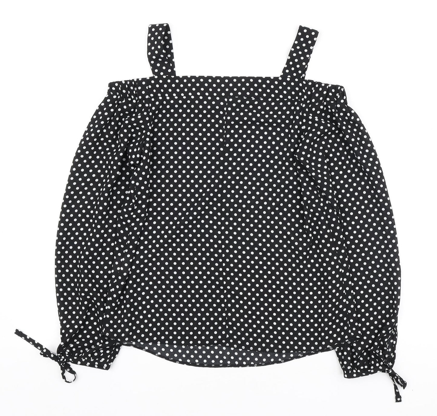 Atmosphere` Womens Black Polka Dot Polyester Basic Blouse Size 4 Off the Shoulder