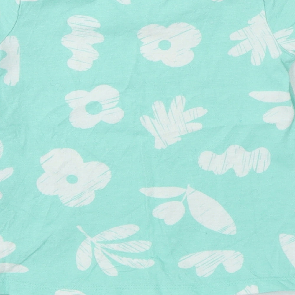 George Girls Green 100% Cotton Jersey T-Shirt Size 18-24 Months Round Neck - Flowers