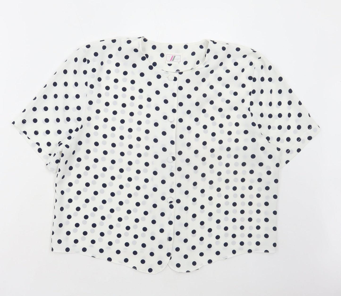 Leisure Inc Womens White Polka Dot Polyester Basic Blouse Size 16 Round Neck