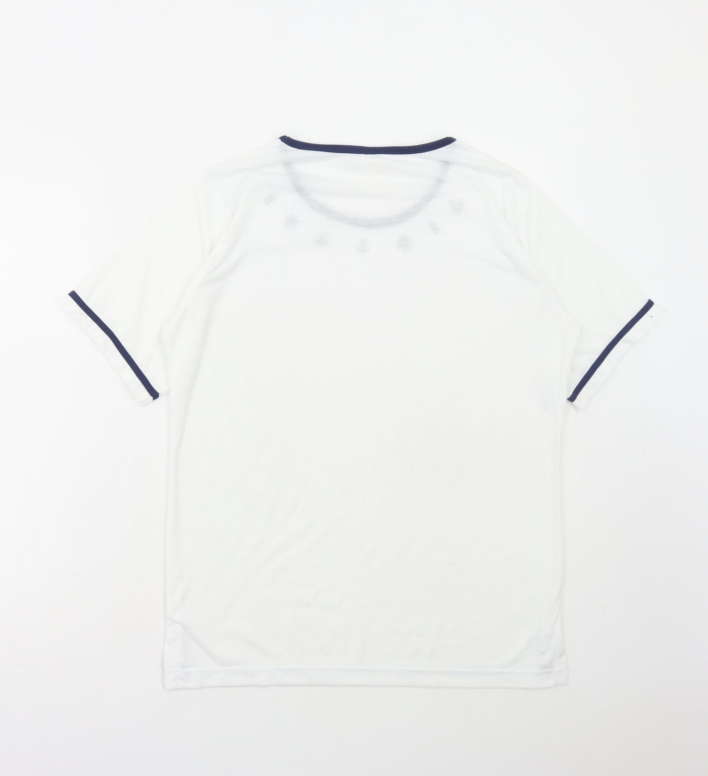 Anne De Lancay Womens White Polyester Basic T-Shirt Size M Round Neck - Marine