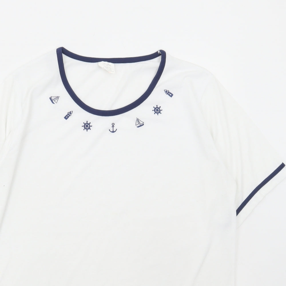 Anne De Lancay Womens White Polyester Basic T-Shirt Size M Round Neck - Marine