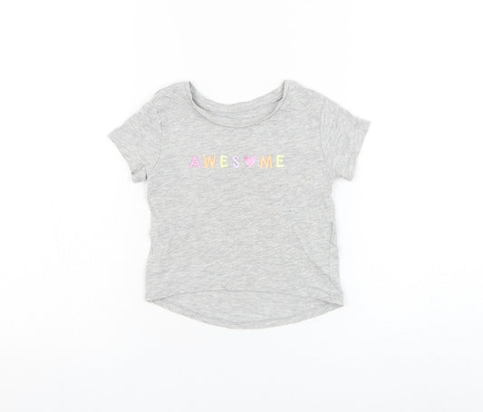 Primark Girls Grey Cotton Basic T-Shirt Size 2-3 Years Round Neck Pullover - Awesome
