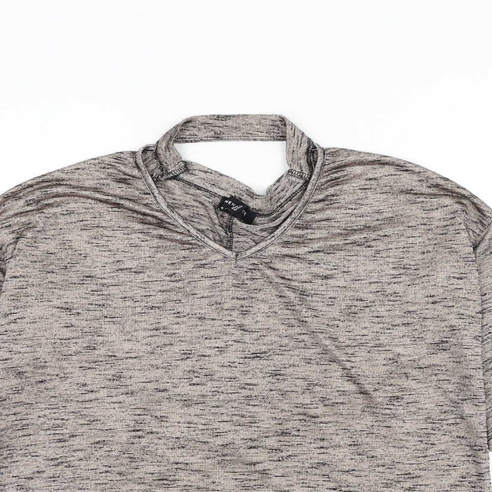 New Look Womens Gold V-Neck Polyester Pullover Jumper Size S - Key Hole Neck