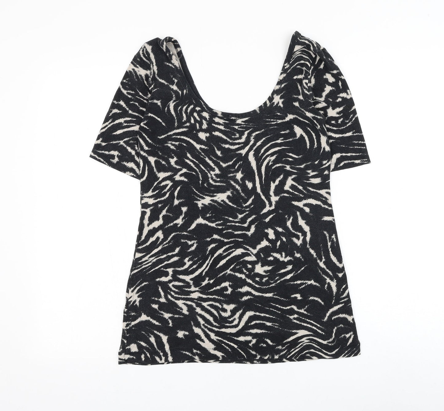 NEXT Womens Black Geometric Viscose Basic T-Shirt Size 8 Scoop Neck