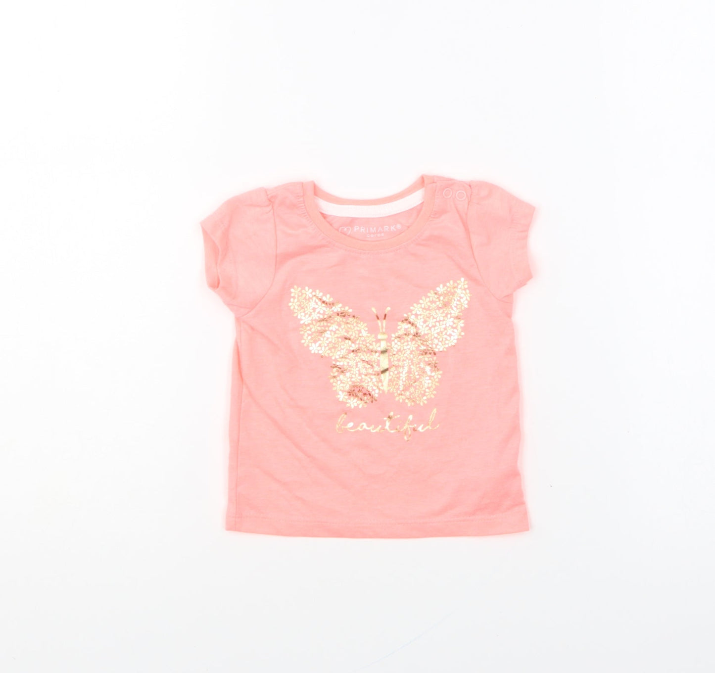 Primark Girls Pink Polyester Basic T-Shirt Size 3-6 Months Round Neck Pullover - Butterfly