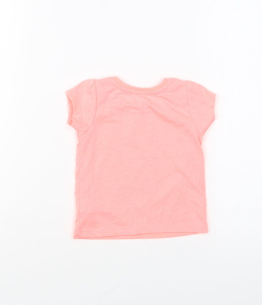 Primark Girls Pink Polyester Basic T-Shirt Size 3-6 Months Round Neck Pullover - Butterfly