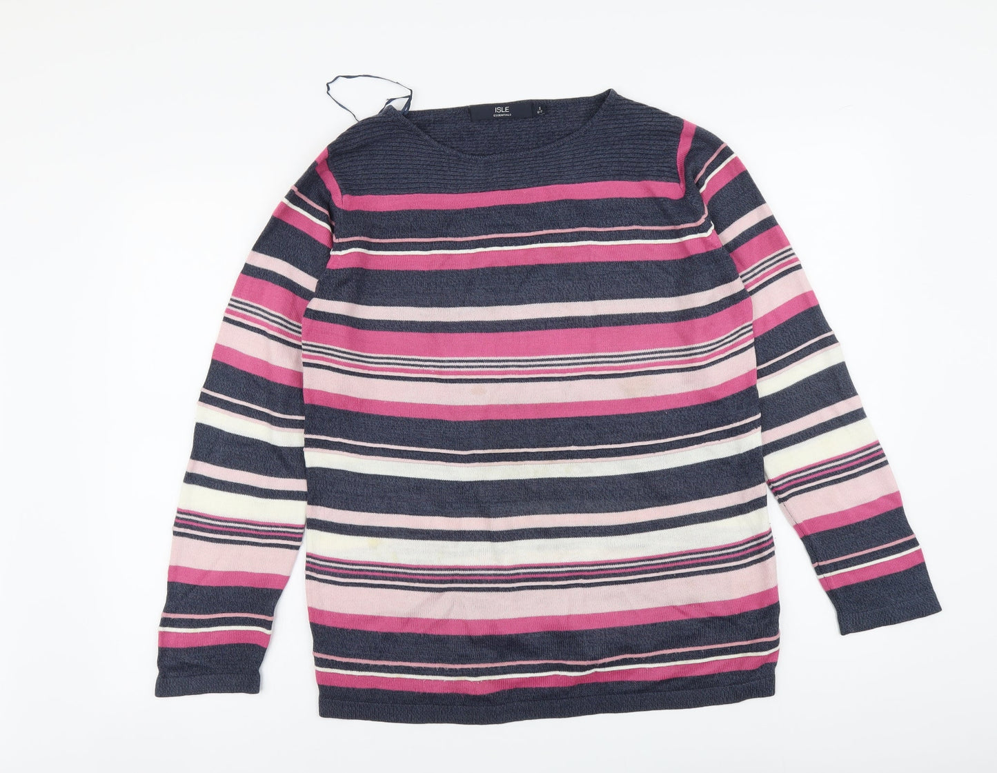 EWM Womens Multicoloured Round Neck Striped Acrylic Pullover Jumper Size S