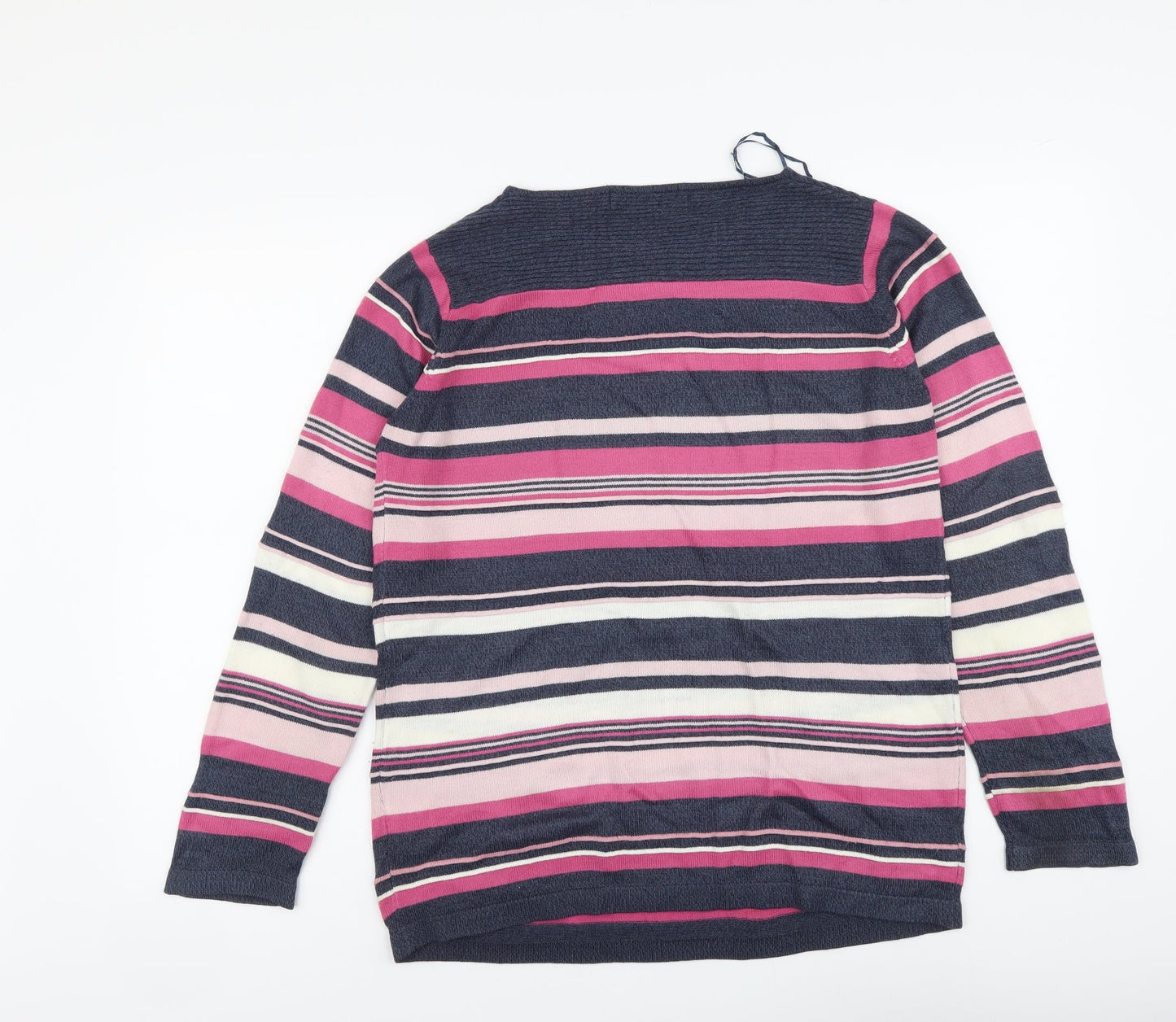 EWM Womens Multicoloured Round Neck Striped Acrylic Pullover Jumper Size S