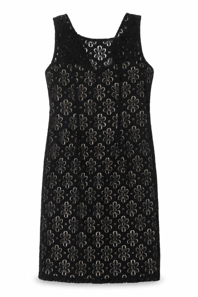 London Times Womens Black Floral Cotton A-Line Size 6 Round Neck Zip