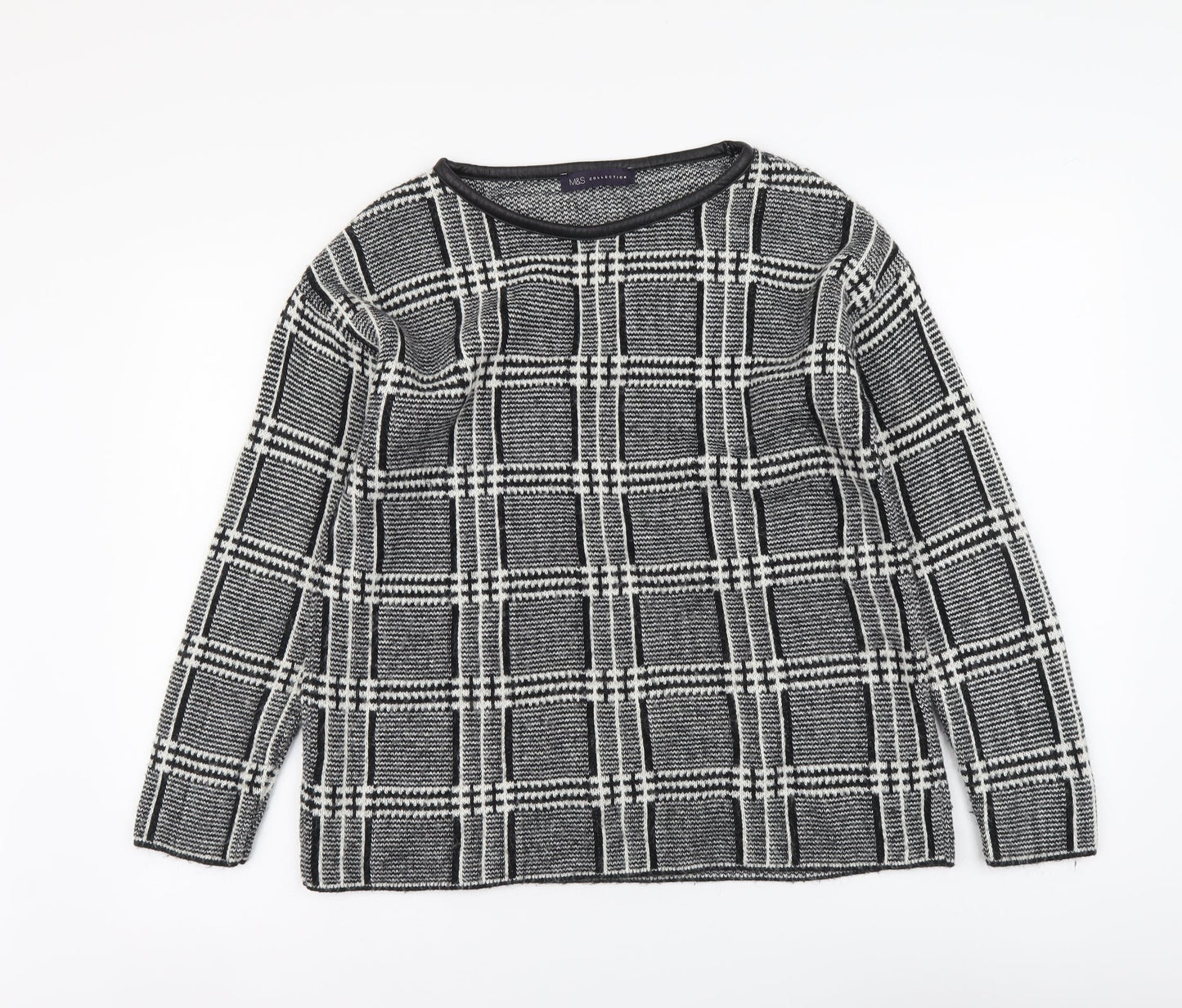 Marks and Spencer Womens Black Round Neck Plaid Acrylic Pullover Jumper Size 12