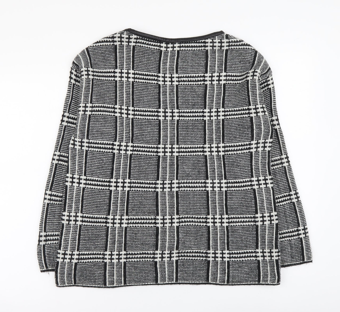 Marks and Spencer Womens Black Round Neck Plaid Acrylic Pullover Jumper Size 12