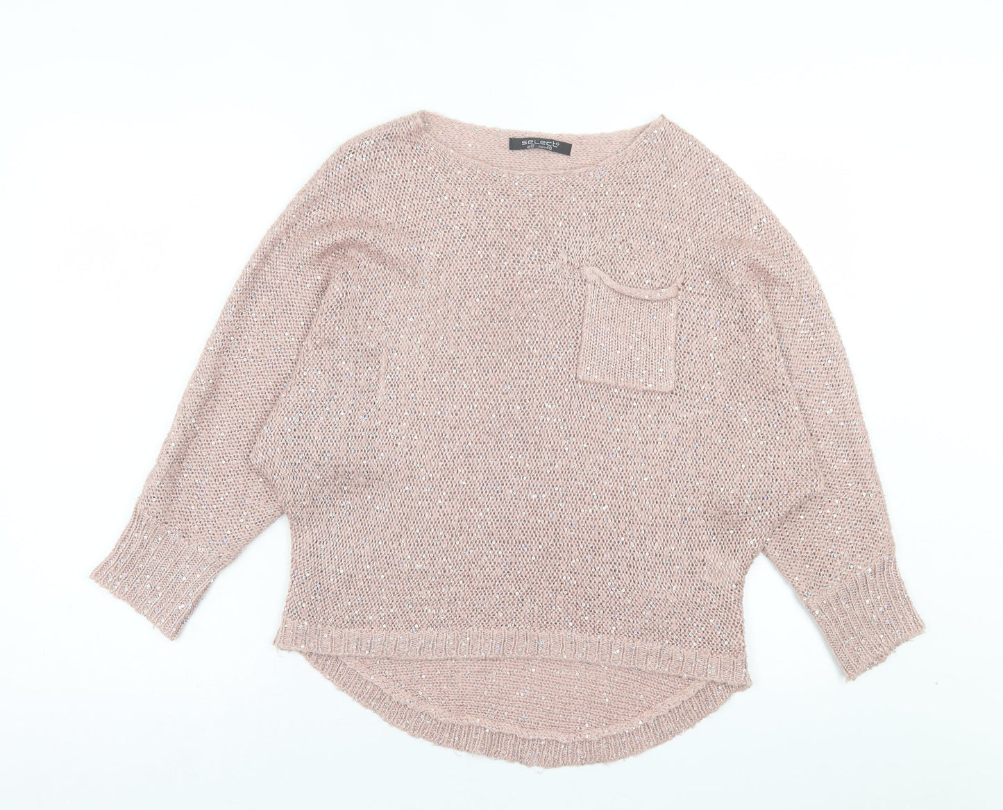 Select Womens Pink Boat Neck Acrylic Pullover Jumper Size 12 - Pocket Detail