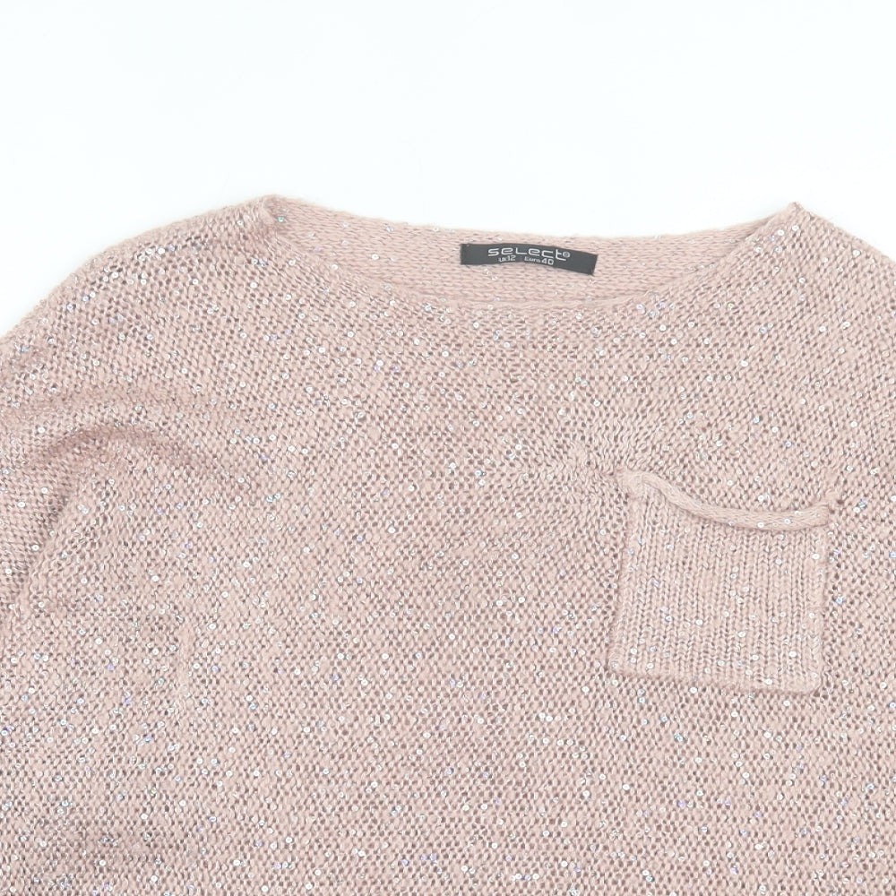 Select Womens Pink Boat Neck Acrylic Pullover Jumper Size 12 - Pocket Detail