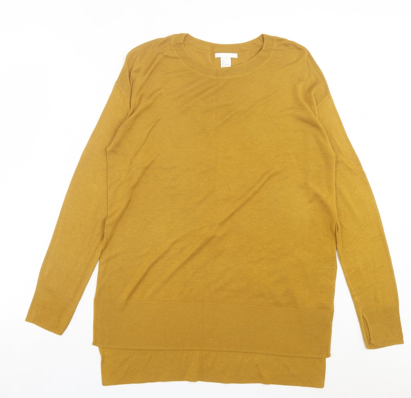 h7M Womens Yellow Crew Neck Acrylic Pullover Jumper Size S