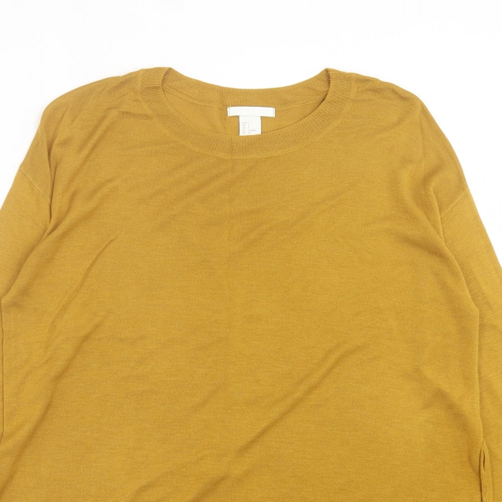 h7M Womens Yellow Crew Neck Acrylic Pullover Jumper Size S