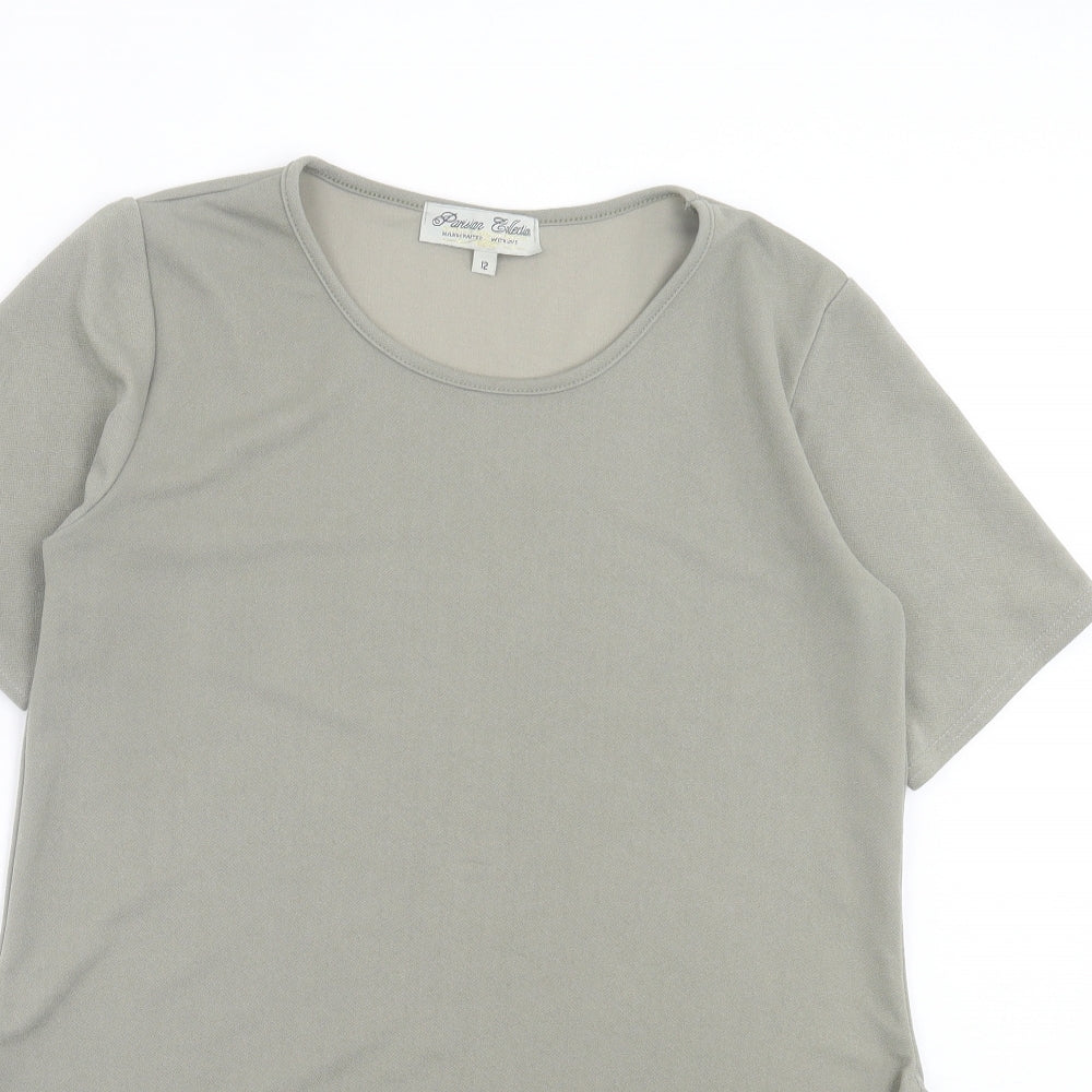 PARISIAN SIGNATURE Womens Green Polyester Basic T-Shirt Size 12 Crew Neck