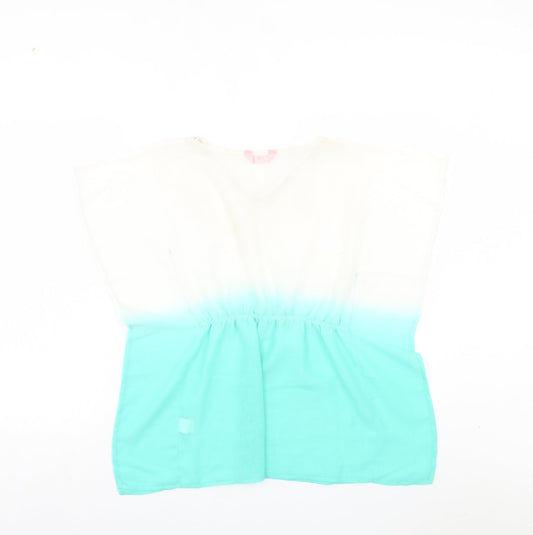 Young Dimension Girls Blue Tie Dye Polyester A-Line Size 8-9 Years V-Neck Pullover - Beach Cover Up