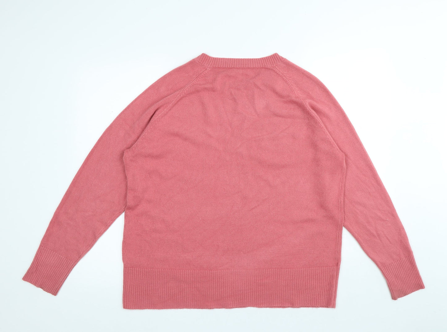 Preworn Womens Pink Round Neck Polyester Pullover Jumper Size L