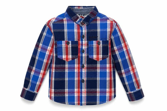 Lee Cooper Boys Blue Plaid Cotton Basic Button-Up Size 2-3 Years Collared Button