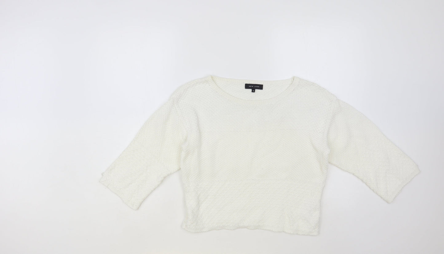 New Look Womens White Boat Neck Cotton Pullover Jumper Size 8