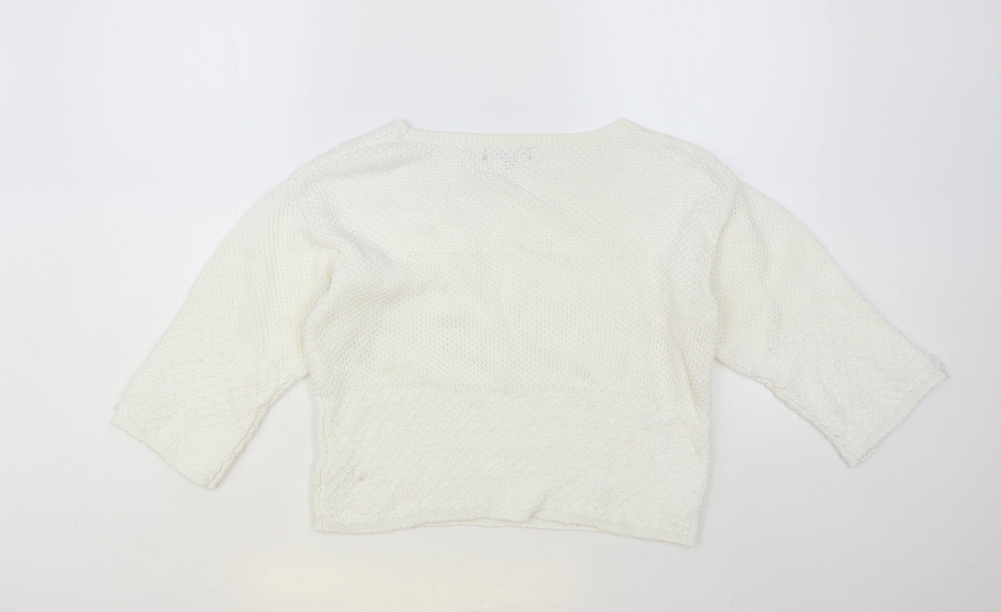 New Look Womens White Boat Neck Cotton Pullover Jumper Size 8