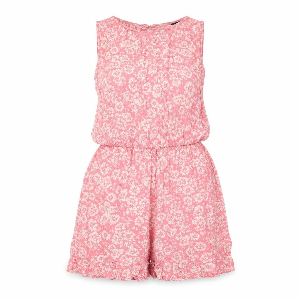 New Look Womens Pink Floral Viscose Playsuit One-Piece Size 8 Button