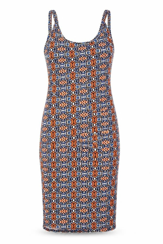 New Look Womens Multicoloured Geometric Viscose Tank Dress Size 8 Scoop Neck Pullover