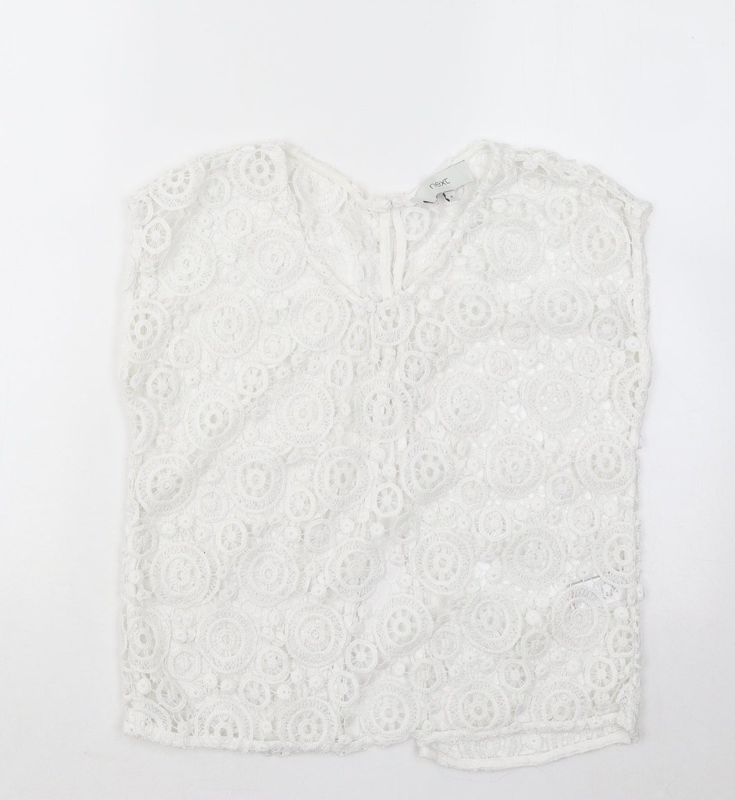 NEXT Womens White Geometric Cotton Basic T-Shirt Size 6 Round Neck