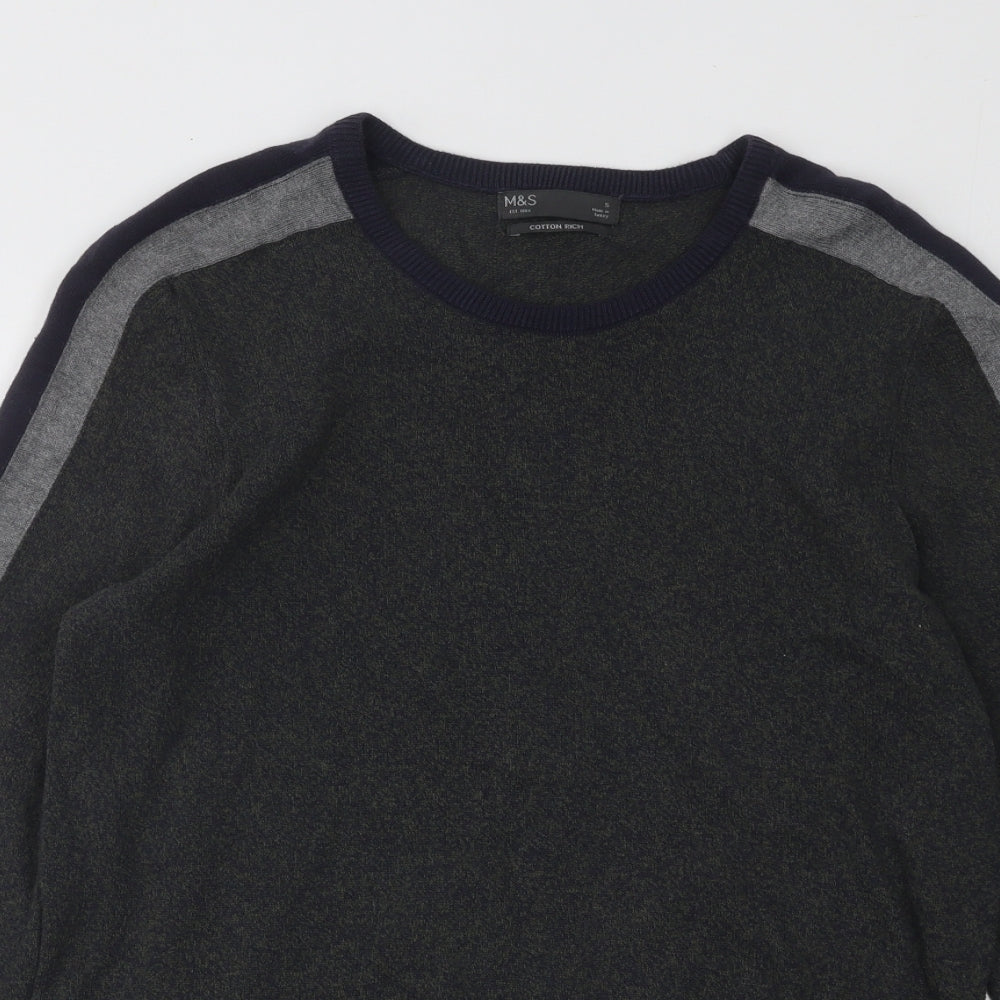 Marks and Spencer Womens Green Round Neck Cotton Pullover Jumper Size S