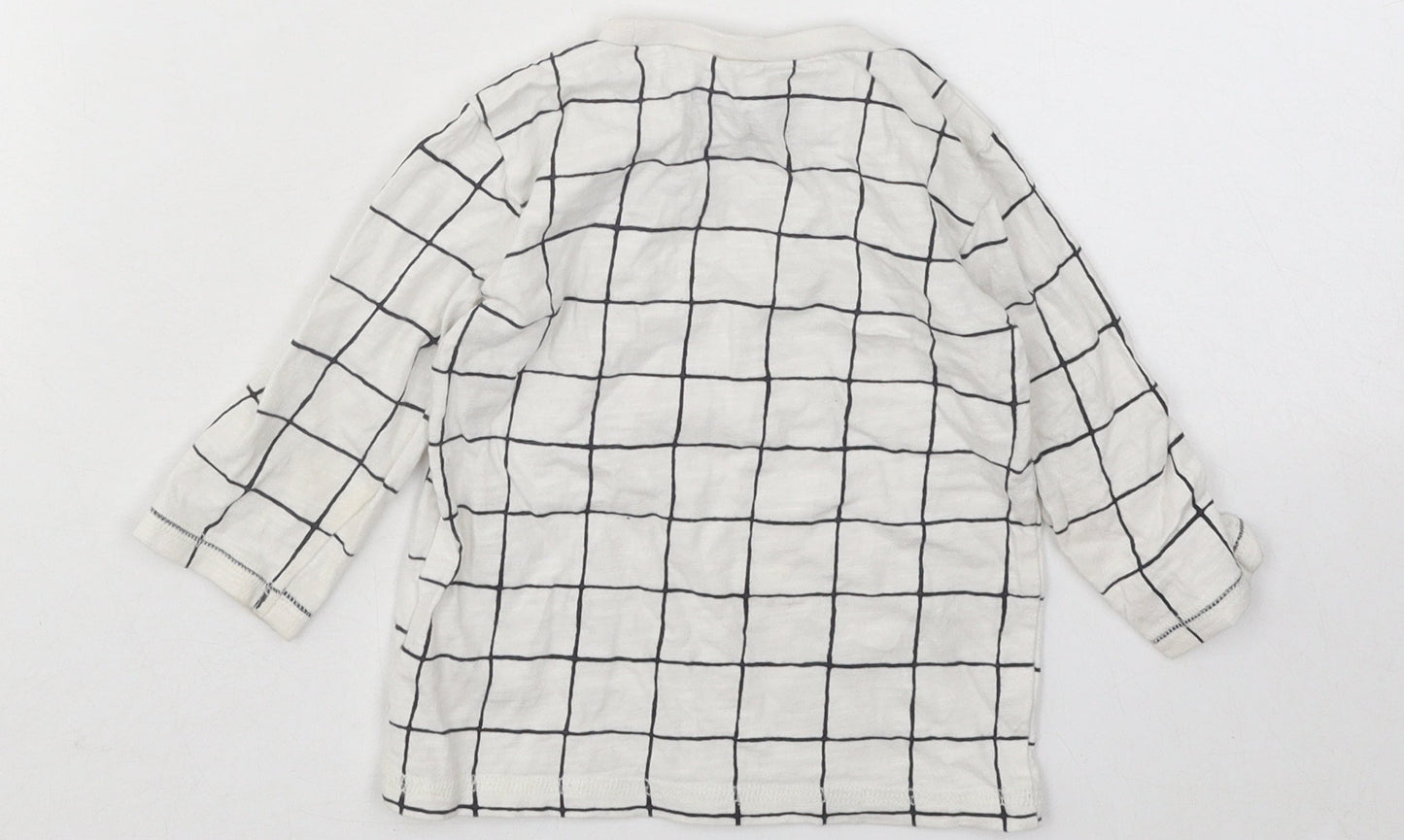 NEXT Boys White Check Cotton Basic T-Shirt Size 6-9 Months Round Neck Pullover